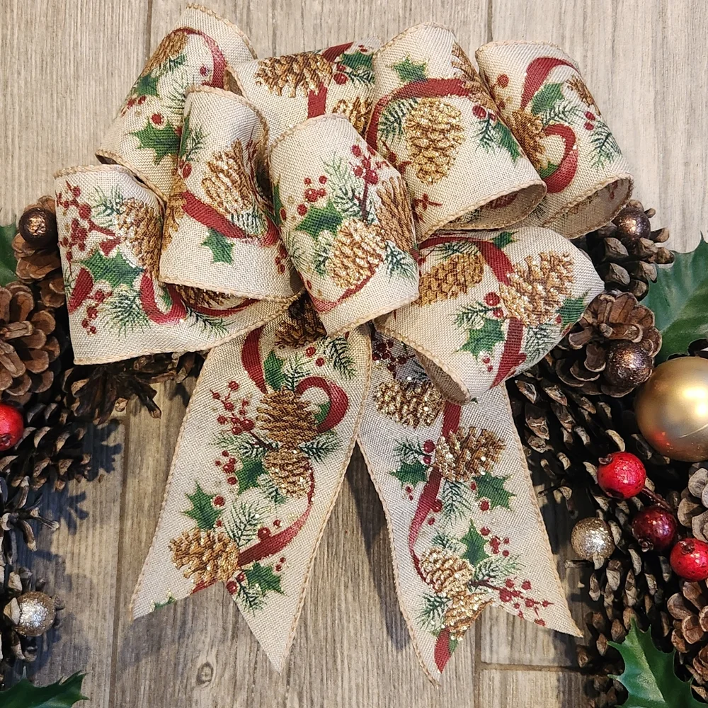 Golden Holiday Pinecone Christmas Wreath